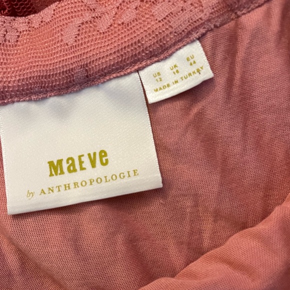 Anthropologie Maeve Brighton Coral Pink Ombré Tiered Lace Midi Skirt - Picture 4 of 9